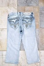 Women's Rock Revival Capri Jeans Sz 26 Low Light Distressed No Stains GREAT 