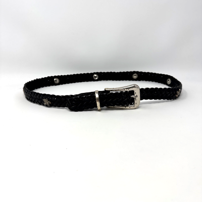 Fossil Flower Studded Black Braided Belt Genuine Leather  display picture 3