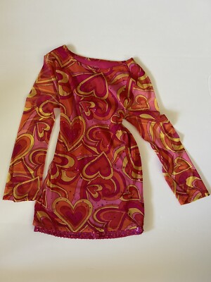 Justice Groovy 70 s Style Dress with Hearts Size 12 Lined Sequin Bright Girls