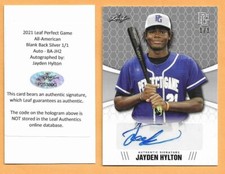 JAYDEN HYLTON 1/1 AUTO 2021 LEAF PERFECT GAME BLANK BACK SILVER AUTOGRAP STETSON
