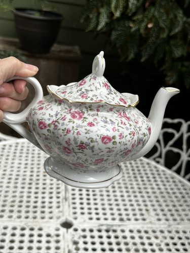 Vintage Lefton China Hand Painted Chintz Teapot Music Box "Tea for 2" Floral - Picture 7 of 16