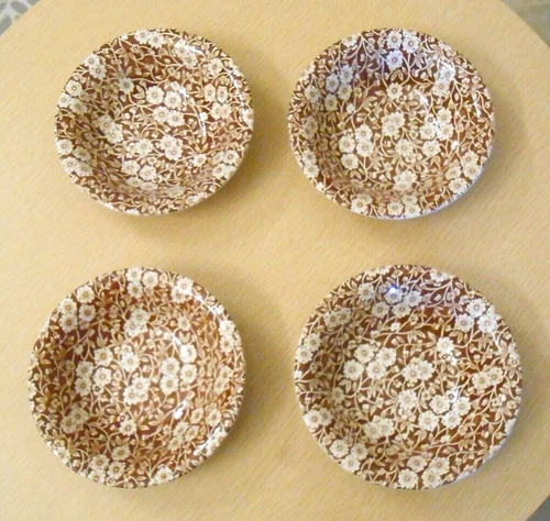 Crownford Staffordshire England CALICO BROWN 4 Cereal Berry Dessert 6 1/4" Bowls