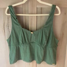 Adore Me Gemma Green Ribbed Lace Trim Cami Crop Tank Top 1X cottagecore
