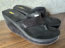 Volatile Black Metallic Snake Wedge Flip Flop Sandals Size 10
