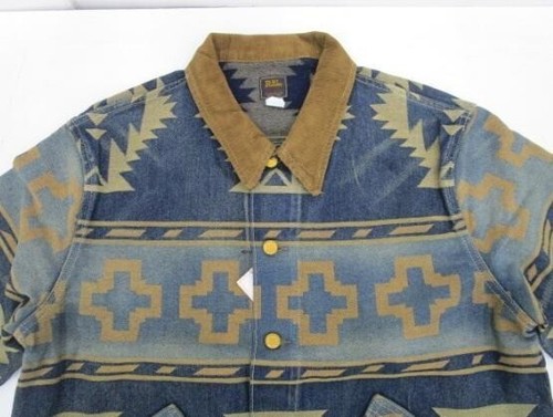 RRL Ralph Lauren Valero Jacquard Trucker Jacket Indigo Yellow Tan Size S MINT - Picture 5 of 8