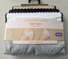Warners Blissful Benefits XL Cotton Lace Hipster Panties 3 PACK Dig Free 10726