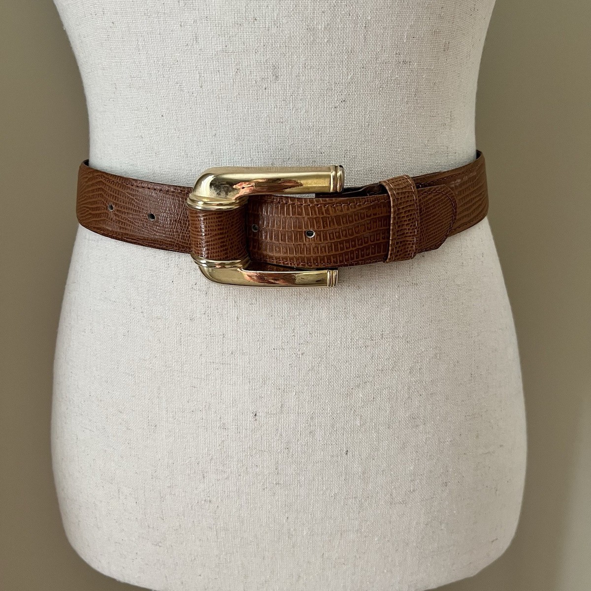 Lizard Brown Leather Belt with Gold-Tone Buckle Brown Lizard Belt - Etsy main image 3