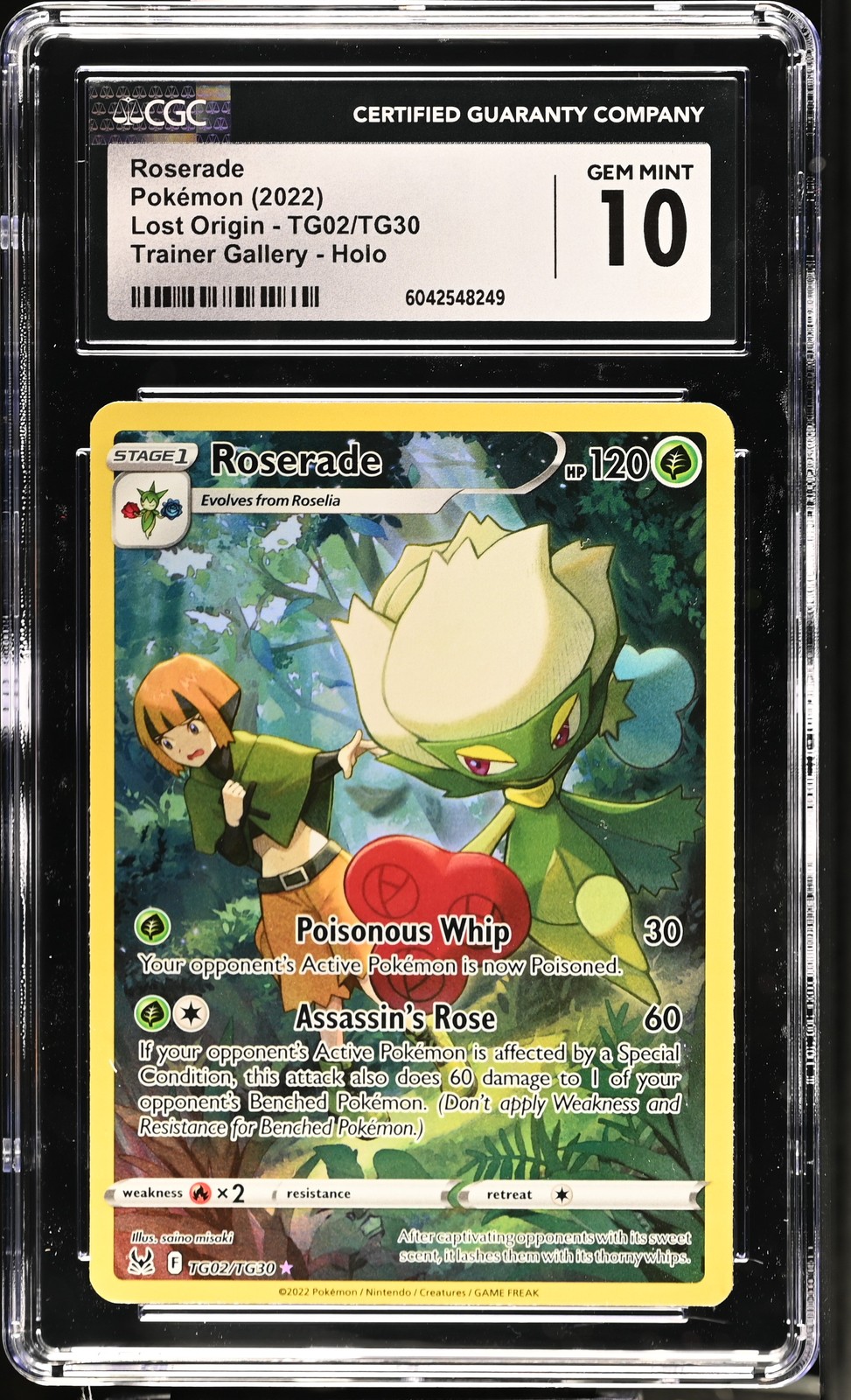 Roserade TG02/TG30 Trainer Gallery Holo Lost Origin Pokemon CGC 10 Gem Mint