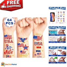 Vibrant 64 PCS Temporary Tattoos - Effortless Summer Fun for Independence Day