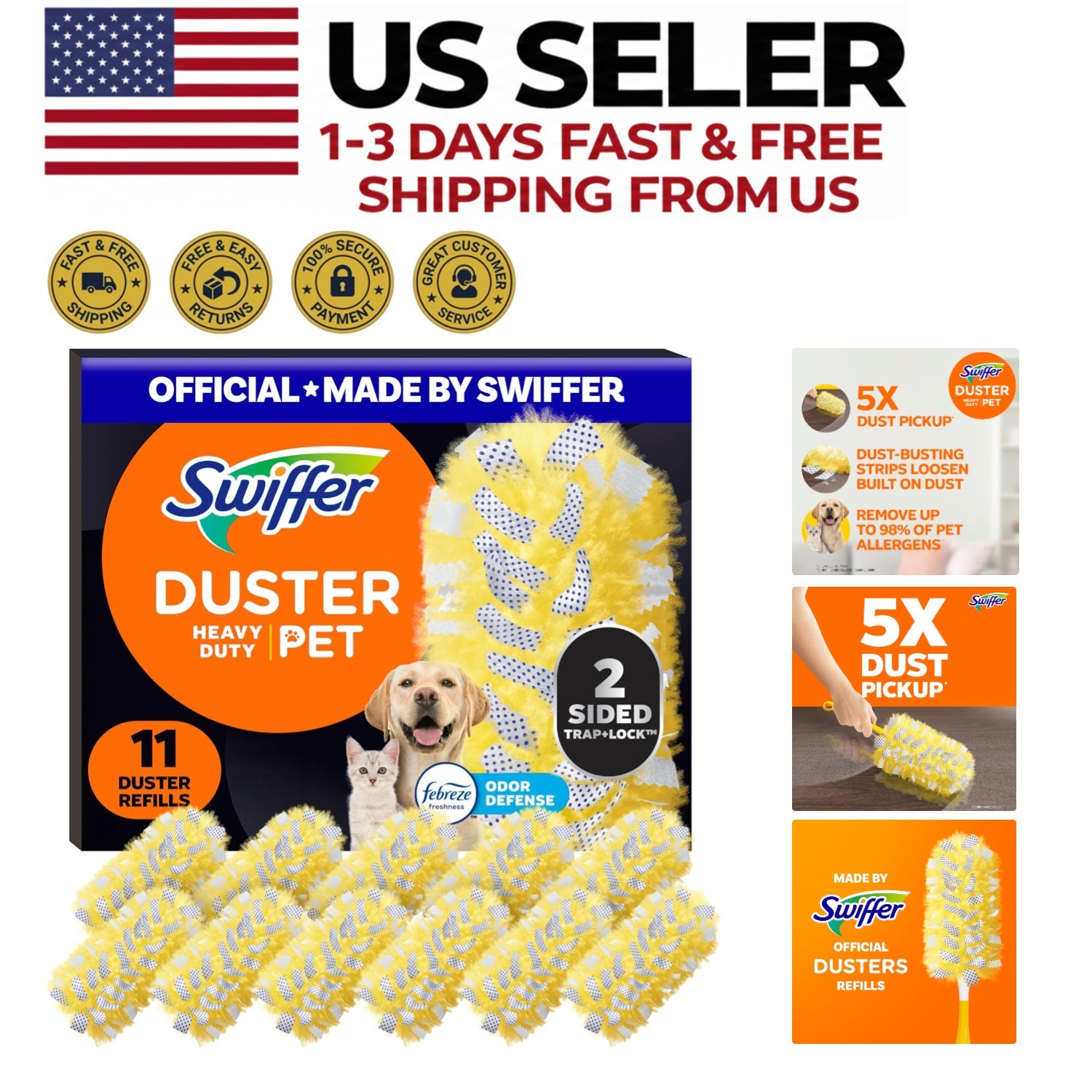 Heavy Duty Pet Hair Duster Refills 360&deg; Multi-Surface with 