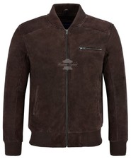 Chaqueta de cuero real ajustada italiana estilo motociclista clásica de gamuza marrón para hombre 275