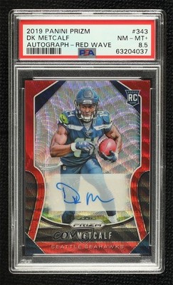 2019 Panini Prizm Rookies Red Wave 132/149 DK Metcalf #343 Rookie Auto RC tw0