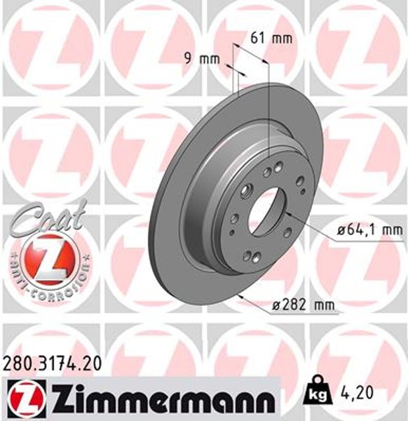 2X Bremsscheibe Coat Z Zimmermann 280.3174.20 FüR Accord Honda Cn Cm 7 Tourer-image