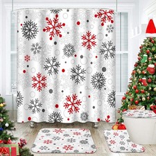 Bathroom Sets with Shower Curtain and Rugs, 4 Pcs, Red Bathroom