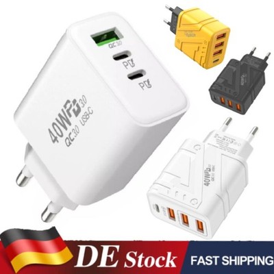 3-fach Schnell Ladegerät 40W Netzteil 2x USB-C + 1x USB Charger Mehrfach Stecker