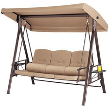 Dondolo Giardino Ibiza 3 Posti con Parasole Cuscini e Vassoi Pieghevoli Marrone