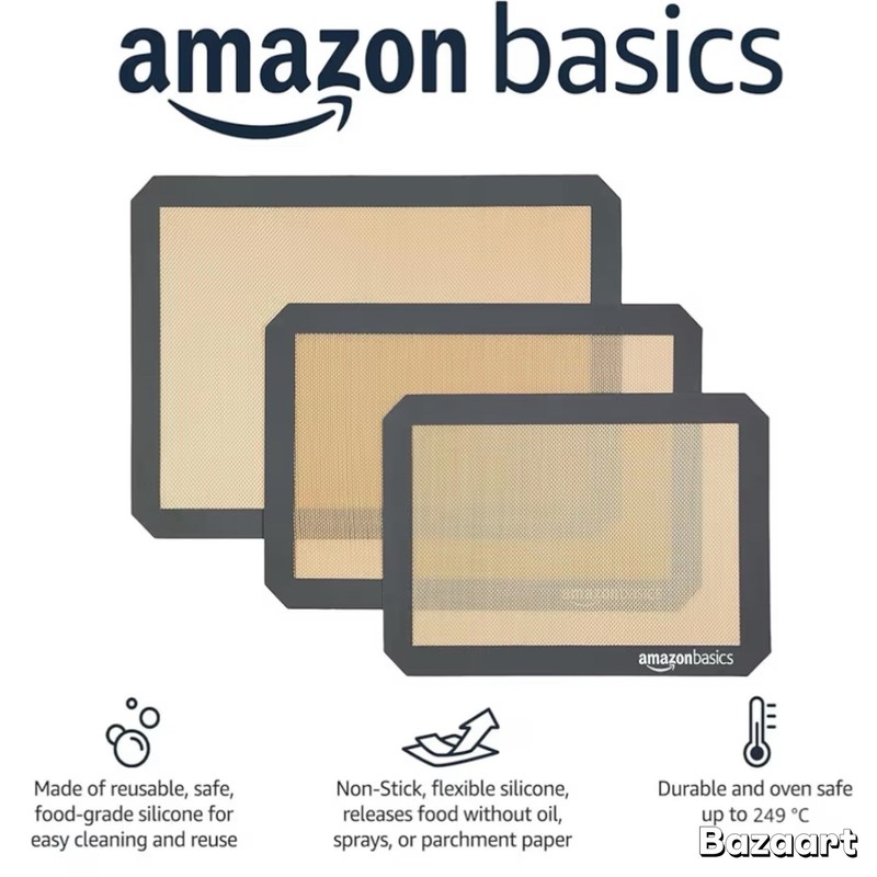 3 Pack Silicone Rectangular Baking Mats, Non-Stick, Reusable, Dishwasher Safe