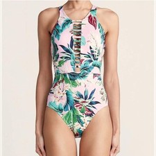 Miraclesuit Vintage Floral Leah Hi-Neck One Piece Swimsuit size L