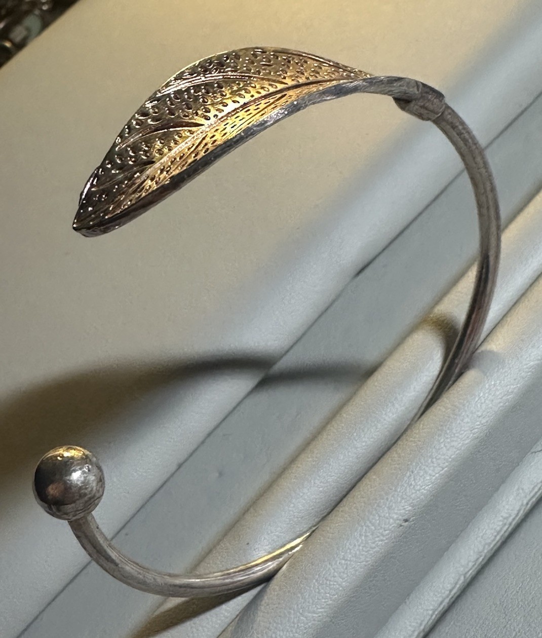 Fine Silver .999 Leaf Adjustable Bangle Bracelet … - image 2