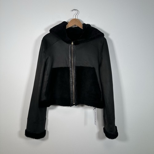 N°11 Black Shearling Reversible Hooded Bomber Number Eleven UK14 BNWT
