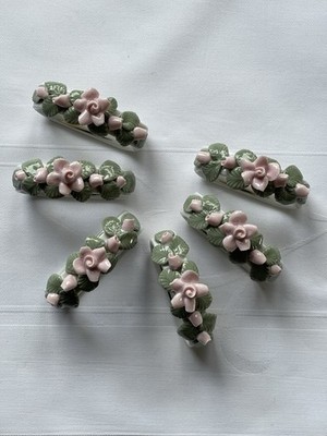 Alka Porzellan Serviettenringe 6er Set, Rosendekor mit Goldrand, Vintage