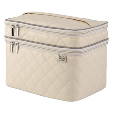 Ellis James Designs Large Travel Makeup Bag for Women - Cream Make Up Bag for...