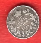 CANADA 10 CENTS 1914 SILVER