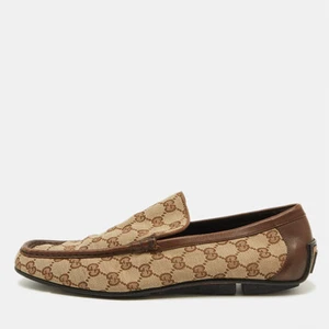 Mocassins Gucci beige GG toile et cuir à enfiler taille 43,5