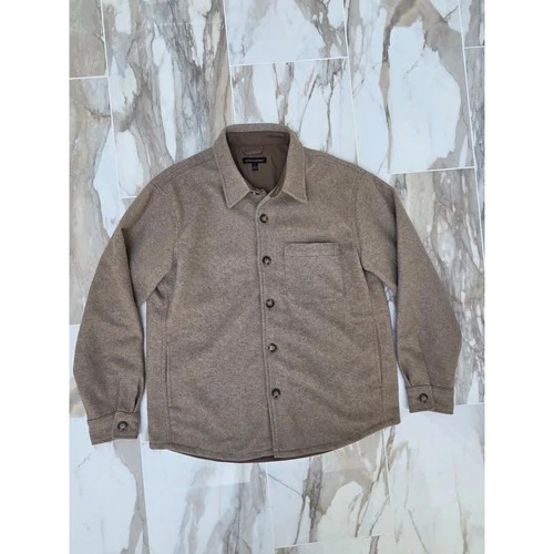 Banana Republic Mens Taupe Button Front Lined Shirt Jacket Large L Wool Look - product listing photo
