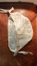 Antique Victorian Silk Baby Bonnet w/ Lace Trim 1880  1910 Shattering to Ties