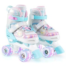 Kids Roller Skates 4 Sizes Adjustable Quad Skates w/Light-up Wheels for Ages 5-8