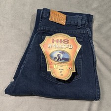 VINTAGE HIS Jeans Mens 30x32 Dark Wash Tapered Leg Made in USA Denim
