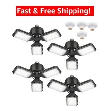 Versatile 4-Pack LED Garage Lights, 60W, 3 Adjustable Panels for Bright Spaces
