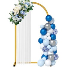 6 ft Metal Balloon Arch Stand, Arch Backdrop Stand with 6 ft x 2.6 ft Gold
