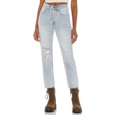 SNDYS x Revolve Kaya Buttonfly Blue Denim Distressed High Rise Jeans Women 8 NWT