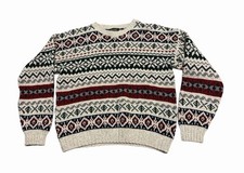 Vintage 90s Men's Fair Isle Sweater M/L Cotton Alpine Grandpa Nordic Academia