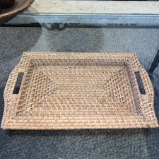 Handwoven Rectangular Rattan Tray Handles Boh...