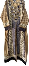 Elegant Embroidered Gold Kaftan Dress - Ethnic Party Wear Abaya - Boho Maxi Robe
