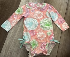 RuffleButts Tropical Gardens Long Sleeve One Piece Rash Guard Swimsuit 6/12