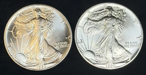 Lot Of 2 - 1990 American Silver Eagles .999 Fine Coins, No Reserve #614