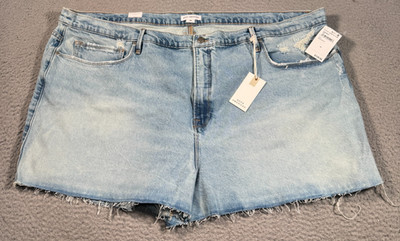 Good American Shorts Women's 24 Blue Cotton Denim Cut-Off 90s Raw Hem Stretch
