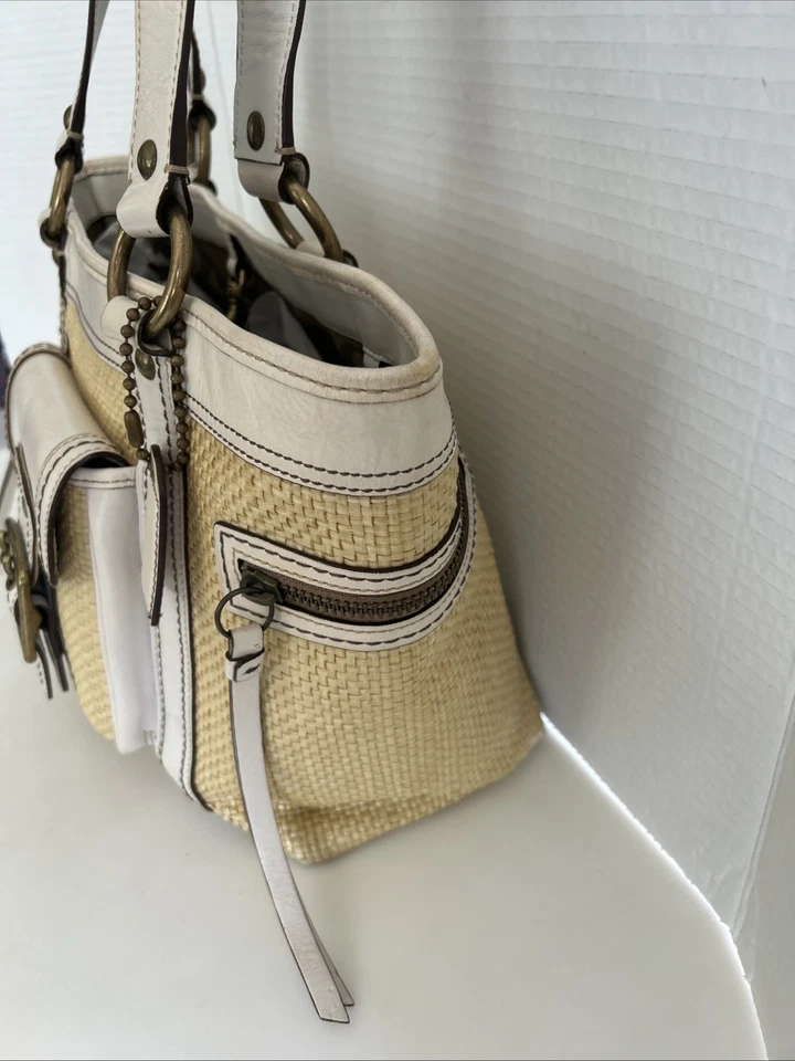 Coach Legacy  Leather Woven Straw  Shoulder  Bag Purse Color Off White - Image 3 of 4
