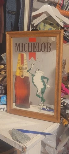 RARE Vintage Michelob Beer Frog Mirror Sign Anheuser-Busch