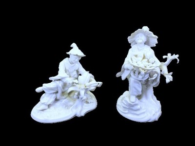 Pair vintage Nymphenburg porcelain figurines Asian Fruit sellers after Karl Luck