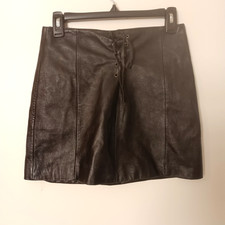 Y2K Wilsons Leather Maxima Black Women's Lace-Up Mini Pencil Skirt Sz 4 Vintage