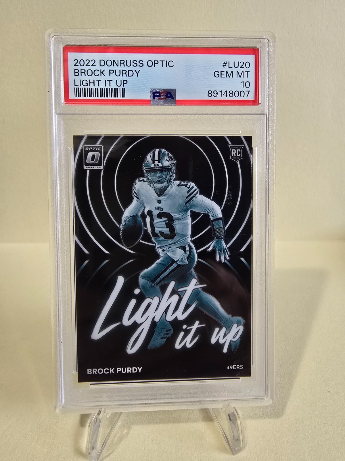 2022 Donruss Optic BROCK PURDY *LIGHT IT UP ROOKIE* #LU20 graded PSA 10