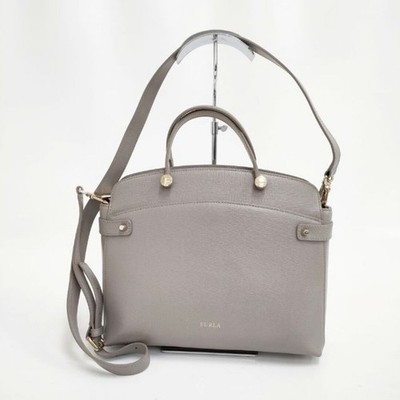 Furla Agata PVC 2way Shoulder Bag Gray Used From Japan