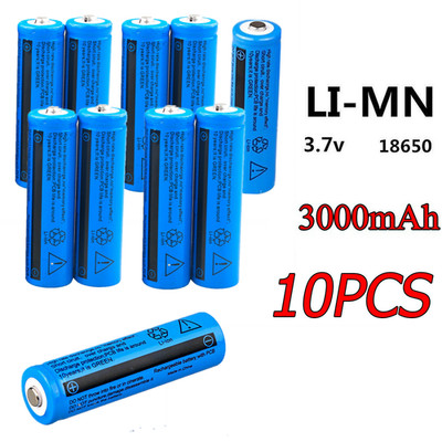 NEW 10Pcs 18650 Lithium Battery Rechargeable 3.7V Li-ion For Torch Headlight
