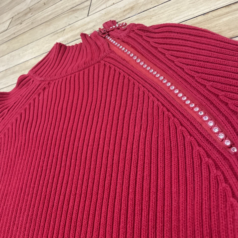 Suéter Kikit Cremallera Hombro De Colección Y2k Joya Mujer L Rojo Acanalado Simulación McBling Foto 4 de 4