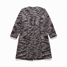 Oscar de la Renta Black/White Zip Front Mid-Length Overcoat 12 F16N803